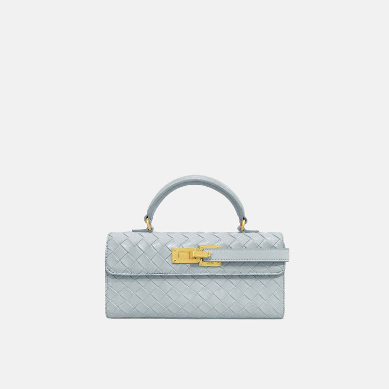 Women's Woven Genuine Leather Top Handle Bag In Gold Lock Hardware