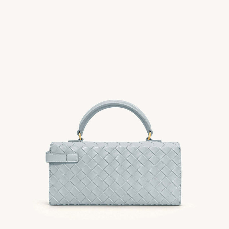 Sac à main en cuir véritable tissé pour femmes avec fermeture en or