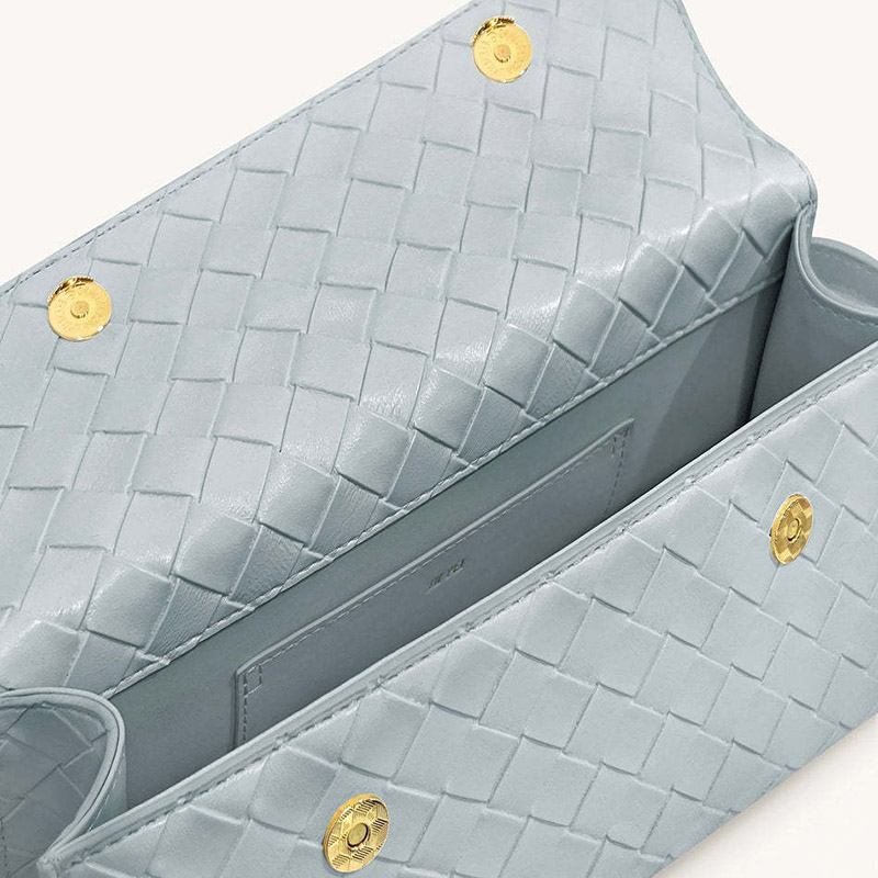 Sac à main en cuir véritable tissé pour femmes avec fermeture en or