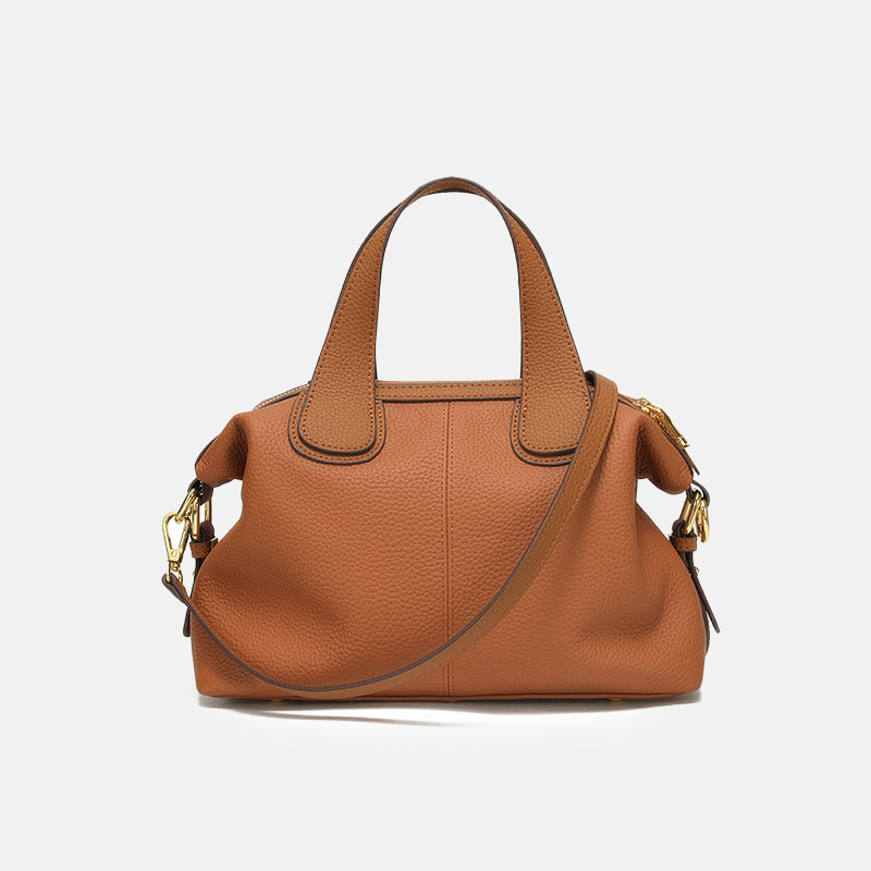 Minimalistische Damen Vollnarbenleder Reißverschluss Crossbody Schulterriemen Top Handle Tasche
