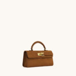 Sac à main en daim marron en cuir véritable avec fermeture en or pour les femmes