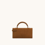 Sac à main en daim marron en cuir véritable avec fermeture en or pour les femmes