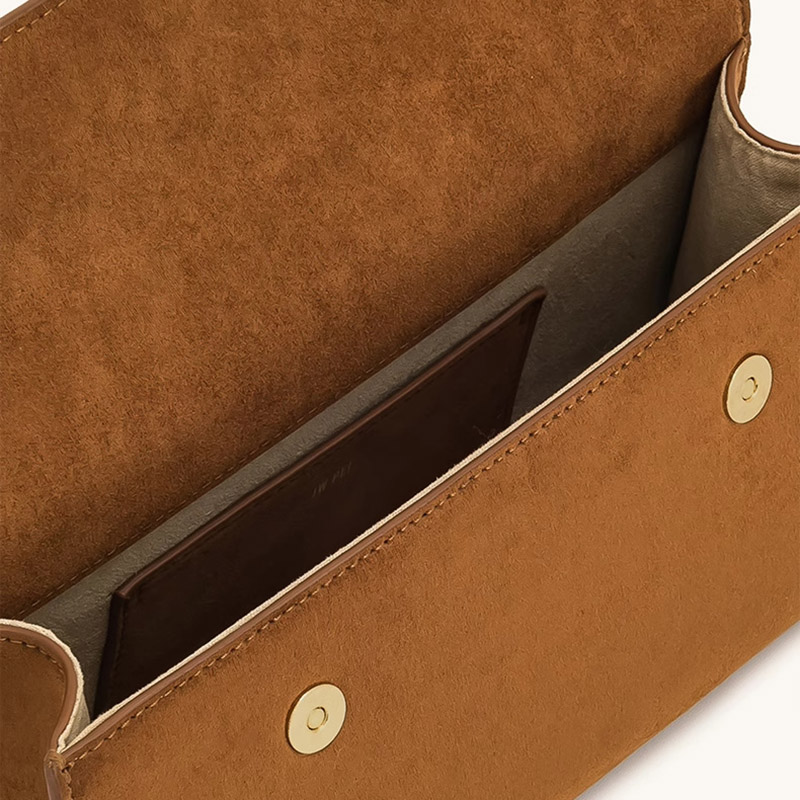 Sac à main en daim marron en cuir véritable avec fermeture en or pour les femmes