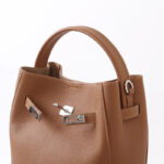 Women's Vintage Full-Grain Leather Crossbody Shoulder Bucket Handbag In Silver Hardware