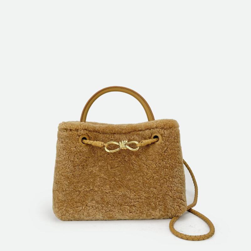 Femmes Vintage Lambswool Plush Metal Bow Shoulder Crossbody Handbag