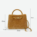 Femmes Vintage Lambswool Plush Metal Bow Shoulder Crossbody Handbag