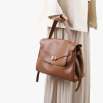 Women's Vintage Leather Shoulder Satchel Bag In Gold Hardware