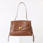 Women's Vintage Leather Shoulder Satchel Bag In Gold Hardware