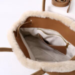 Women's Brown Vintage Suede Leather Plush Trim Shell-Shaped Shoulder Crossbody Handbag In Gold Clasp