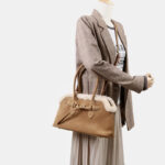 Women's Brown Vintage Suede Leather Plush Trim Shell-Shaped Shoulder Crossbody Handbag In Gold Clasp