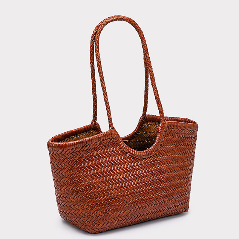 Sac fourre-tout vintage en cuir de grain supérieur tressé pour femmes