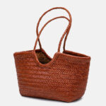Sac fourre-tout vintage en cuir de grain supérieur tressé pour femmes