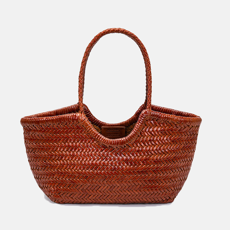 Women's Vintage Top-Grain Leather Woven Shoulder Tote Bag
