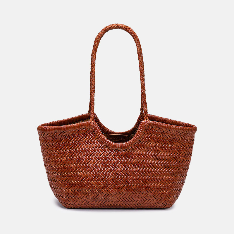 Sac fourre-tout vintage en cuir de grain supérieur tressé pour femmes