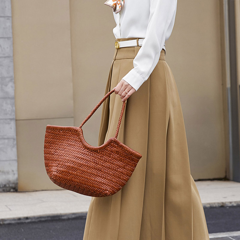 Sac fourre-tout vintage en cuir de grain supérieur tressé pour femmes