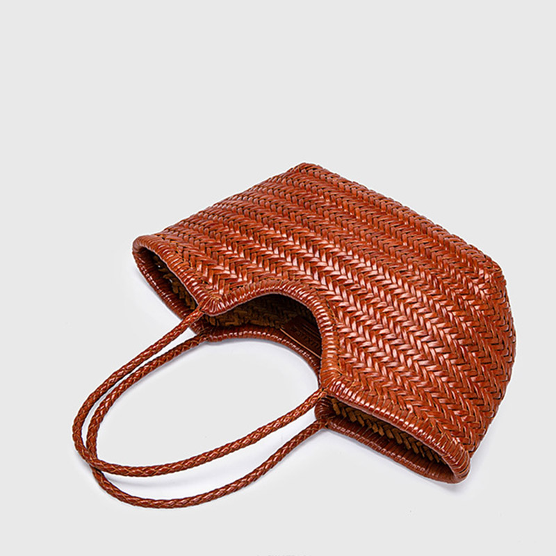 Sac fourre-tout vintage en cuir de grain supérieur tressé pour femmes