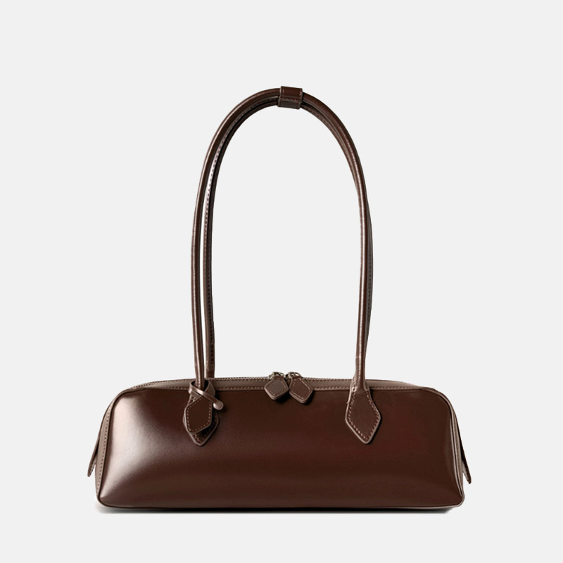 Sac baguette à bandoulière en cuir véritable pour femmes