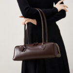 Sac baguette à bandoulière en cuir véritable pour femmes