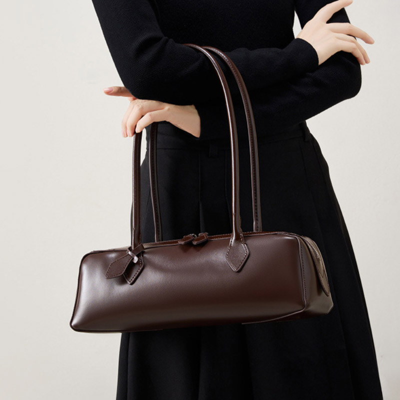 Sac baguette à bandoulière en cuir véritable pour femmes