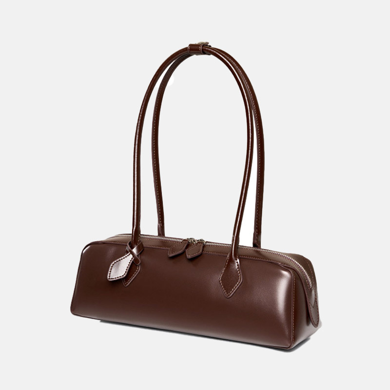 Sac baguette à bandoulière en cuir véritable pour femmes