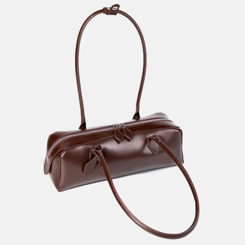 Sac baguette à bandoulière en cuir véritable pour femmes
