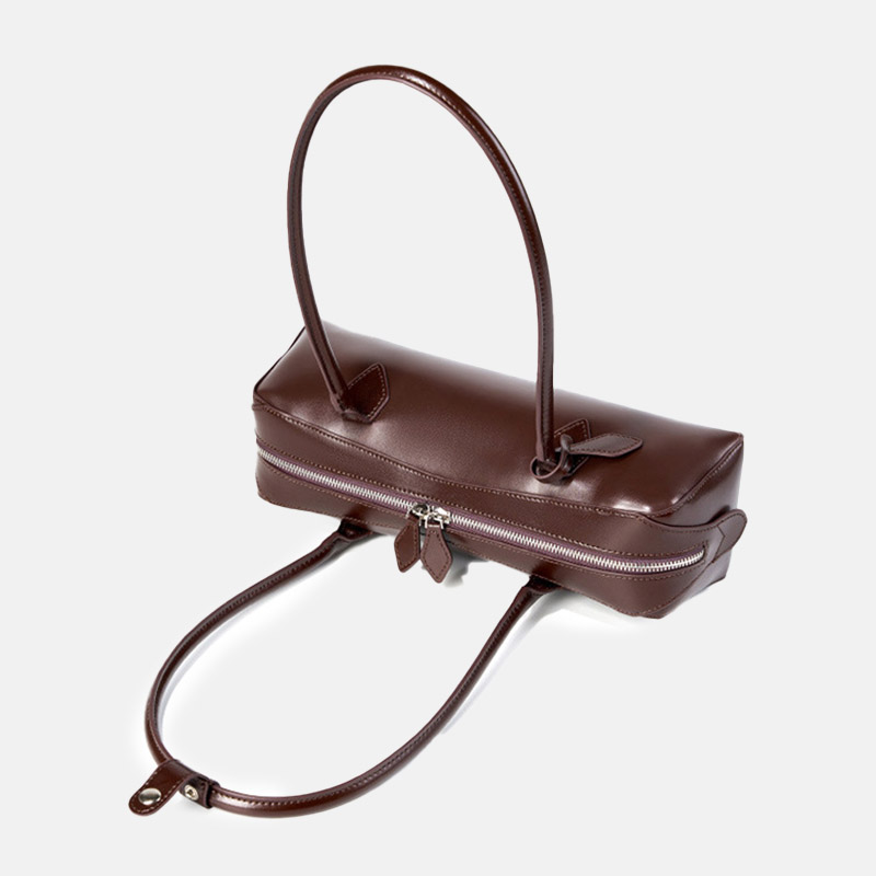 Sac baguette à bandoulière en cuir véritable pour femmes