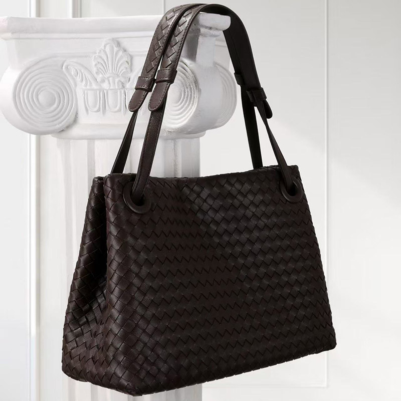 Women's Large Vintage Woven Lambskin Leather Shoulder Tote Bag