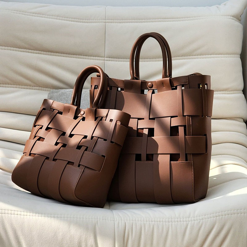 Damen Minimalistisch Geflochtenes Gespaltenes Leder Hohle Crossbody Schulterriemen Tote Handtasche