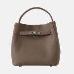 Women's Vintage Full-Grain Leather Crossbody Shoulder Bucket Handbag In Silver Hardware