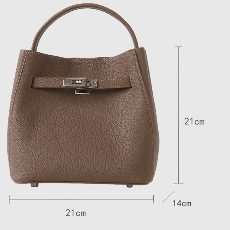 Women's Vintage Full-Grain Leather Crossbody Shoulder Bucket Handbag In Silver Hardware