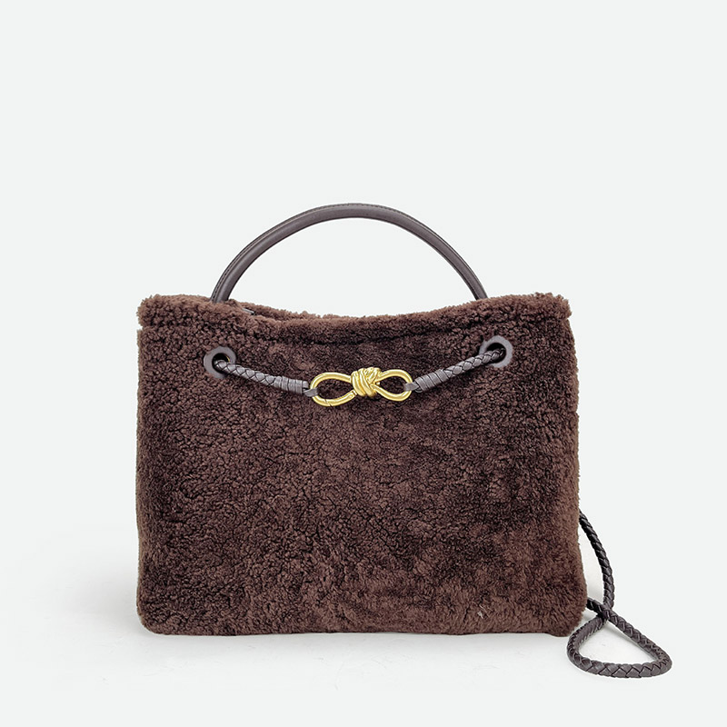 Femmes Vintage Lambswool Plush Metal Bow Shoulder Crossbody Handbag
