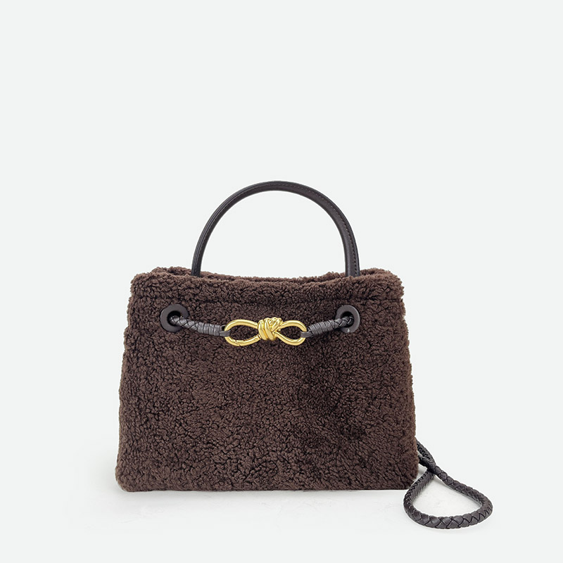 Femmes Vintage Lambswool Plush Metal Bow Shoulder Crossbody Handbag