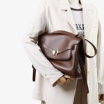 Women's Vintage Leather Shoulder Satchel Bag In Gold Hardware