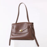 Women's Vintage Leather Shoulder Satchel Bag In Gold Hardware