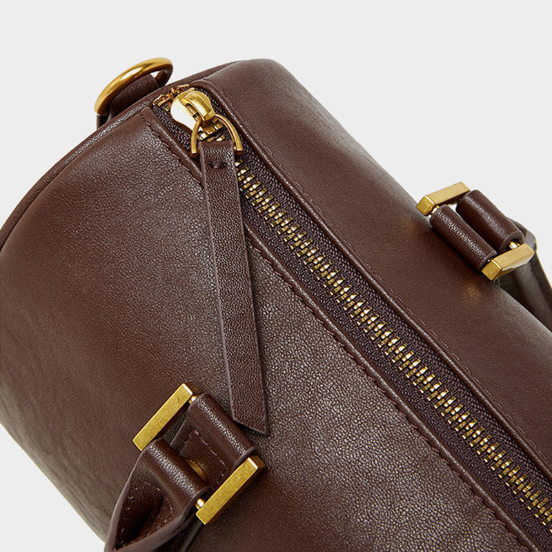 Women's Vintage Top-Grain Leather Pillow-Shaped Zipper Crossbody Shoulder Handbag In Gold Hardware