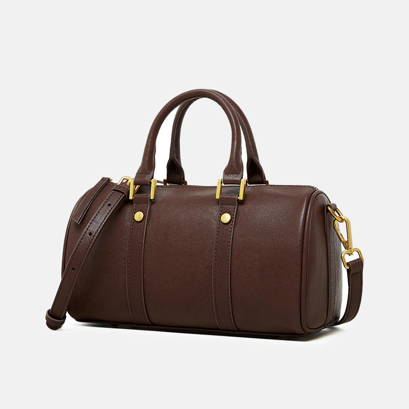 Women's Vintage Top-Grain Leather Pillow-Shaped Zipper Crossbody Shoulder Handbag In Gold Hardware