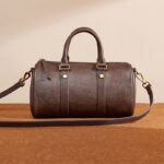 Women's Vintage Top-Grain Leather Pillow-Shaped Zipper Crossbody Shoulder Handbag In Gold Hardware