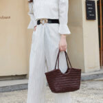 Sac fourre-tout vintage en cuir de grain supérieur tressé pour femmes