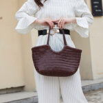 Sac fourre-tout vintage en cuir de grain supérieur tressé pour femmes