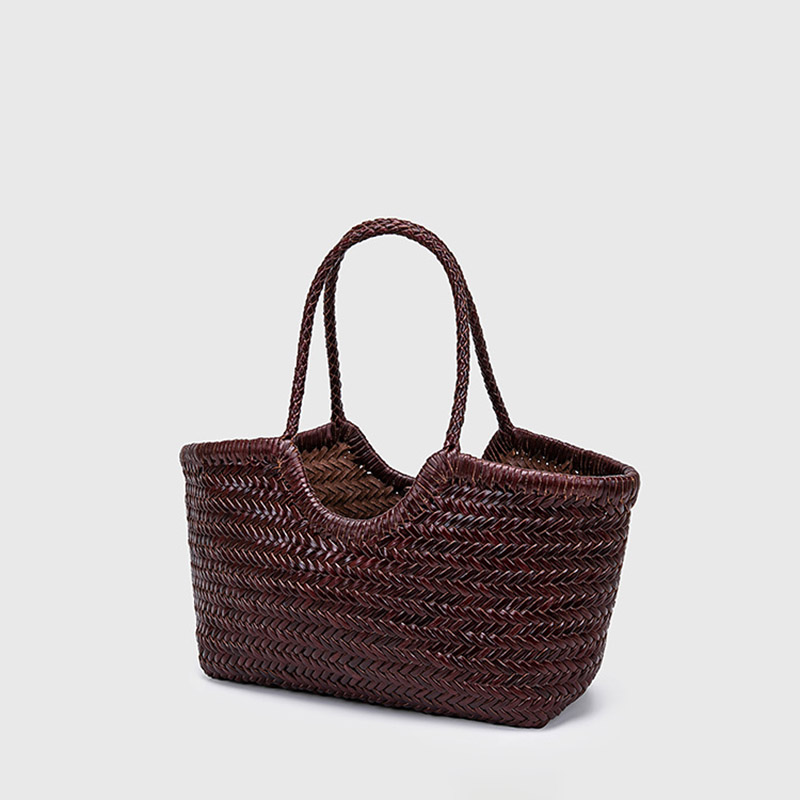 Sac fourre-tout vintage en cuir de grain supérieur tressé pour femmes