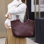 Sac fourre-tout vintage en cuir de grain supérieur tressé pour femmes