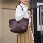Sac fourre-tout vintage en cuir de grain supérieur tressé pour femmes