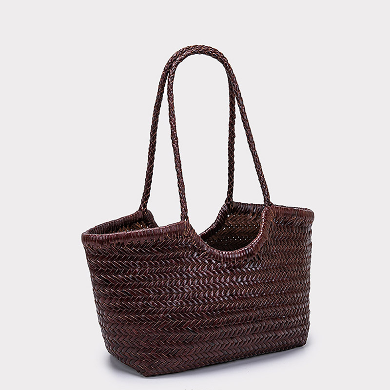 Sac fourre-tout vintage en cuir de grain supérieur tressé pour femmes