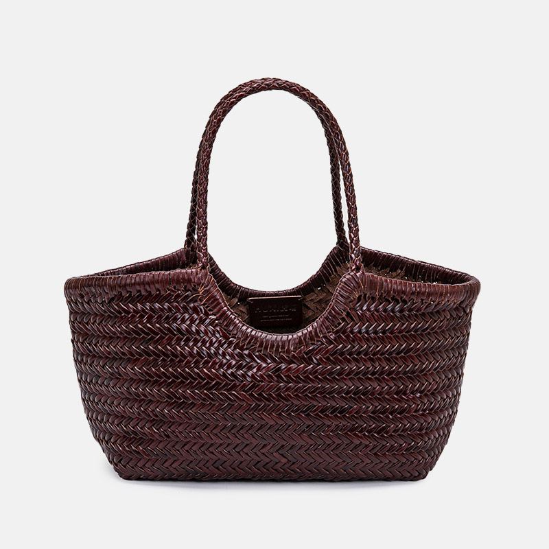Sac fourre-tout vintage en cuir de grain supérieur tressé pour femmes