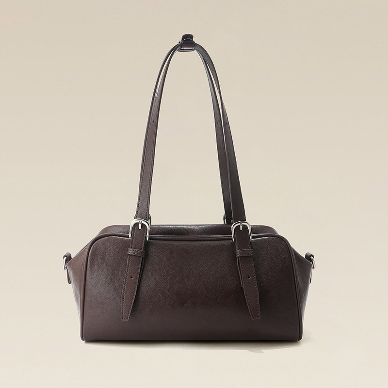 Women's Cowhide Leather Boston Buckle Crossbody Strap Shoulder Bag