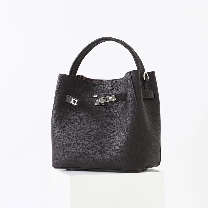 Women's Vintage Full-Grain Leather Crossbody Shoulder Bucket Handbag In Silver Hardware