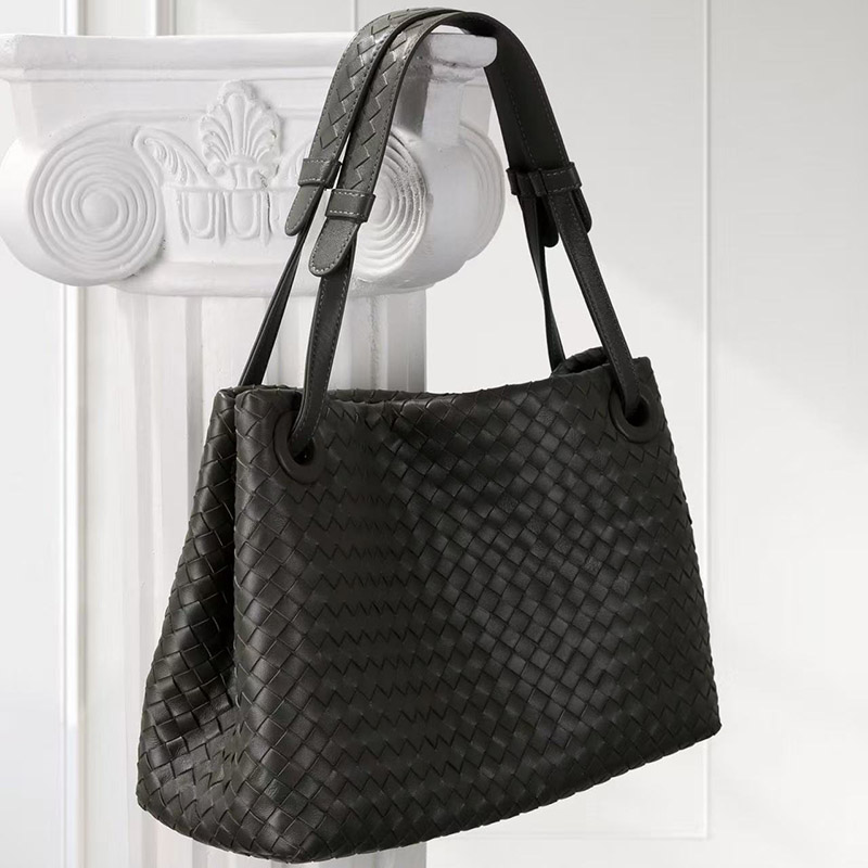 Women's Large Vintage Woven Lambskin Leather Shoulder Tote Bag