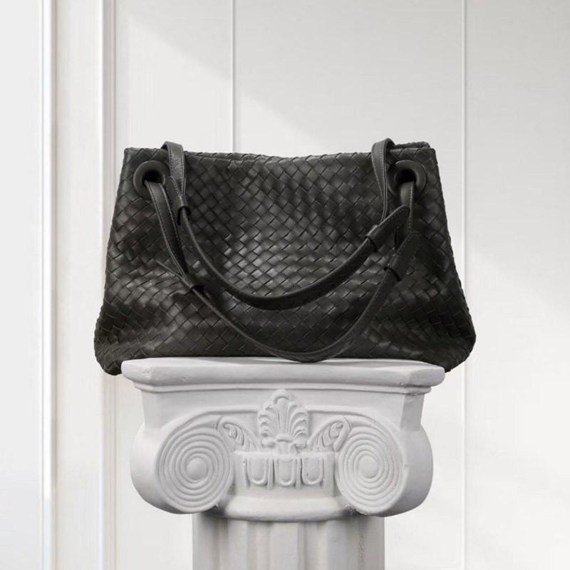 Women's Large Vintage Woven Lambskin Leather Shoulder Tote Bag