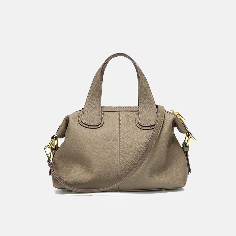 Women's Minimalist Full-Grain Leather Zipper Crossbody Shoulder Strap Top Handle Bag