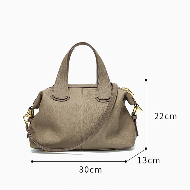 Minimalistische Damen Vollnarbenleder Reißverschluss Crossbody Schulterriemen Top Handle Tasche